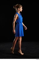 Sarah Kay  1 blue dress brown high heels casual dressed side view walking whole body 0002.jpg